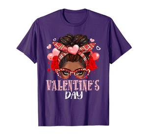 lot 7591 image: Happy Valentines Day Messy Bun African American Girls T-Shirt Pink L