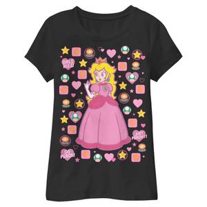 lot 7610 image: Nintendo Girls Peachtone Short Sleeve Tee T Shirt, Black, X-Small Blue