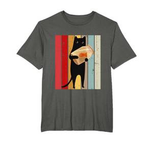 lot 7629 image: Funny Cat Holding Fish Bowl Art Graphic Design Retro Cat T-Shirt Yellow 3XL