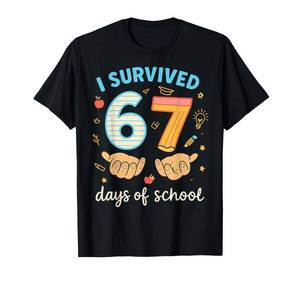 lot 7646 image: I Survived 67 Days of School Funny Teacher Student Meme T-Shirt M