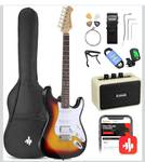 ** Donner DST-100S 39 Inch Full Size Electric Guitar Kit Solid Body Sunburst, Beginner Starter, with Amplifier, Bag, Capo, Strap, String, Tuner, Cable, Picks