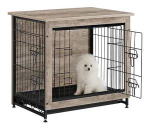 lot 1000 image: Feandrea 27.2 Dog Crate Furniture, Indoor Dog Cage Side End Table, M Pet Wood Kennel for Medium and Small Dogs up to 30 lb with Multi-Purpose Removable Tray, Double-Door Pet House, Greige