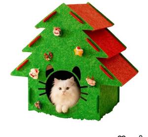 lot 1015 image: Christmas Detachable Felt Cat Bed Condo Shelter House for Indoor