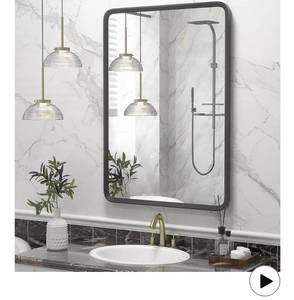 lot 2007 image: 22x30 Inch Black Matte Framed Mirror for Bathroom, Rounded Rectangle Mirror, Bathroom Vanity Mirror for Wall, Anti-Rust, Shatterproof (HorizontalVertical)