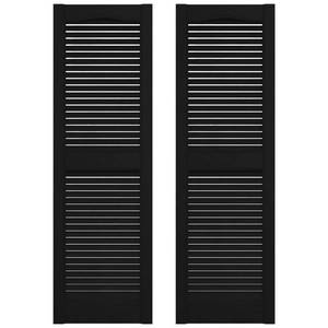 lot 2039 image: 14.5 in. W x 31 in. H Builders Edge  Standard Cathedral Top Center Mullion  Open Louver Shutters  Includes Matching Installation Spikes  002 - Black