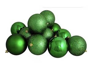 lot 2044 image: 12ct80mm Shatterproof 4-Finish Christmas Ornaments Set (Green)