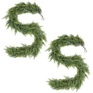 lot 2046 image: WBHome 2PCS Real Touch Juniper Garland for Christmas Holiday Seasonal OutdoorIndoor Home Decor, 6FT Long