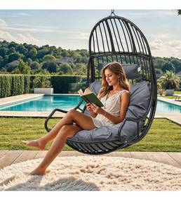 lot 2069 image: Hammocks Swing Chair with Cushions 330 LBS, Comfortable Egg Chair Wicker