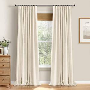 lot 2080 image: 100% Blackout Shield Full Blackout Curtains for Bedroom 90 inch Length 2 Panels Set, Clip RingsRod Pocket Faux Linen Black Out Curtains for Living Room, Thermal Insulated, 50Wx90L, Cream