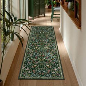 lot 2082 image: Lahome Claude Floral Hallway Runner, 2x6 Green Washable Runner Rug for Kitchen Non Slip, Soft Stain Resistant Long Carpet for Bathroom Entryway with Rubber Backing