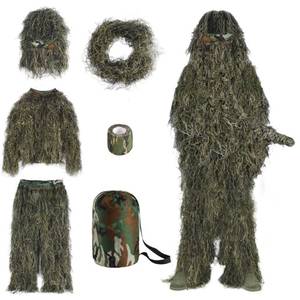 lot 2092 image: Slendor 6 in 1 Ghillie Suit, 3D Camouflage Apparel Camo Halloween Clothes, Bushman Costume Suitable for Unisex -Adult