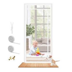 lot 2099 image: Upgraded Reinforced Pet Screen Door Thickened Cat Resistant Mesh Screen Door for Living Room, Bedroom, Patio, Dog Cat Scratch Proof Screen with Zipper Closure (Fits Door Size up to 32x 80, White)