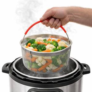 lot 2103 image: Original Salbree Steamer Basket for 6 qt quart Instant Pot Accessories, Stainless Steel Strainer and Insert fits IP Insta Pots, Instapot, Other Pressure Cookers, with Silicone Handle 3qt 8qt avail