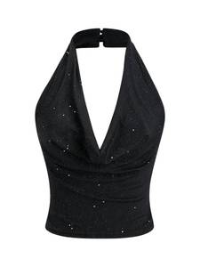 lot 2112 image: SOLY HUX Womens Halter Top Sparkly Sexy Backless Party Crop Tops Club Rave Festival Outfits Black Pure Black Large