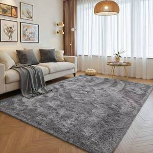 lot 2117 image: junovo Grey Washable Area Rug for Boys Bedroom Living Room, 4x5.3 Soft Non-Slip Fluffy Rugs, Shag Plush Memory Foam Carpet for Kids Room Baby Nursery Home Decor