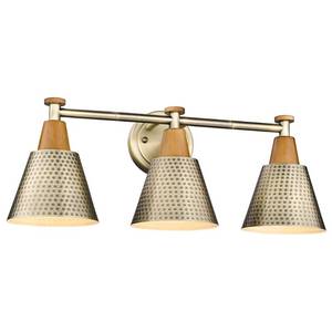 lot 2118 image: FEMILA Antique Gold Bathroom Vanity Light, 3-Lights Industrial Modern Wall Sconce Bathroom Lighting, Hammered Metal Shade Finish, 4FG59B-3W BG