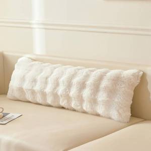 lot 2122 image: LIFEREVO Fluffy Faux Rabbit Fur Long Lumbar Decorative Throw Pillow Cover, Plush Shaggy 14x36 Bubble Waffle Cushion Pillow Sham with Zipper, Furry Fuzzy Pillowcase for Home Bed Couch Sofa, Beige