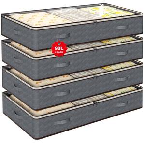 lot 2131 image: 90L Under Bed Storage Containers,4-Pack Closet Organizers and Storage Bins,for Organization and Storage Clothes, Shoes, Blankets & Pillows,Visible Transparent Top Storage Bins with Lids, Grey