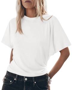 lot 2146 image: Tankaneo Womens Batwing Short Sleeve T Shirts Summer Casual Flowy Crew Neck Tops Loose Fit Boxy Basic Tees White XXL