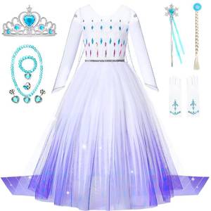 lot 2154 image: Axwcon Girls Princess Elsa Dress Costume with Waist Sequins, Detachable Cape, Halloween Christmas Kid Snow Queen Dress Up
