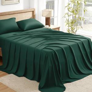 lot 2160 image: Andency King Size Sheets Set, 100% Viscose Derived from Bamboo, Cooling Summer King Sheets, Deep Pocket Up to 16, Silky Soft Bed Sheets, Hotel Bedding Sheets & Pillowcases, Dark Emerald Green