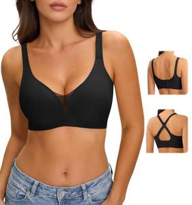 lot 2162 image: LUCKMEEY 2026 Jelly Supportive Bras for Women No Underwire Sexy V Mesh Wireless Bra Seamless Tshirt Bra (U & Crossback) Black Small