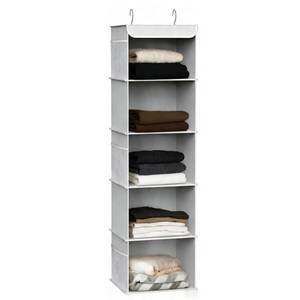 lot 2173 image: Homeuslynn 5-Shelf Hanging Closet Organizer and Storage, Closet Hanging Storage Shelves for Clothes, Towels, with Side Pockets and 2 Sturdy Hooks for Storage, Foldable (Grey)