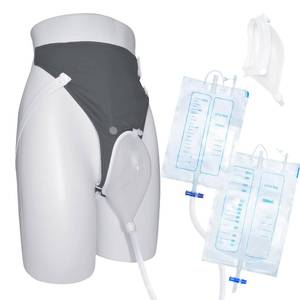 lot 2177 image: Wearable Urine Collector Set with 1.2M Catheter, Breathable Cotton Pants, 2000ml and 1000ml Urinary Drainage Bags, Reusable Silicone Urine Collector for Comfortable Urine Management, Elderly Men Grey