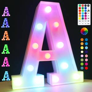 lot 2191 image: LED Marquee Letter Lights, 18 Colors Changing Light Up Letters with Remote, RGB Alphabet Letters Sign for Girls Boys Gift Birthday Party Night Light Bedroom Wedding Christmas Decor-Colorful A
