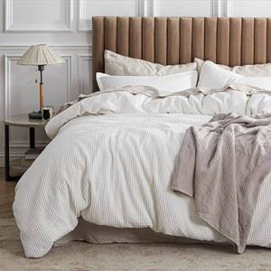 lot 2205 image: Bedsure Cotton Duvet Cover Queen - 100% Cotton Waffle Weave Coconut White Duvet Cover Queen Size, PureWoven Breathable Bedding Set for All Season, 3 Pieces, 90x90
