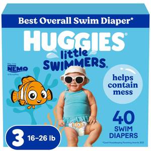 lot 2212 image: Huggies Little Swimmers Disposable Swim Diapers, Size 3 (16-26 lbs), (Pack of 20)