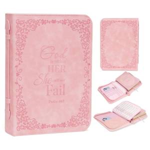 lot 2213 image: Bible Cover for Women, Bible Holder, Bible Cover Carrier Carrying Organizer Bag, God is Within Her She Will Not Fall, Zipper and Pockets for Standard Size Bible, Gift for Women-Pink-Floral