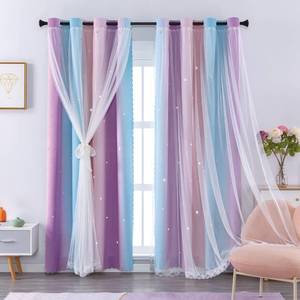 lot 2223 image: XiDi Blackout Curtains for Girls Bedroom Decor 63 inches Long Window Curtains Colorful Rainbow Design 2 Panel Sets, Kids Room Unicorn Princess Theme Home Decor Ombre Drapes PinkPurple W34 X L63