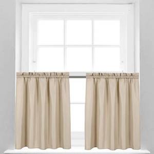lot 2225 image: Valea Home Waffle Weave Textured Bathroom Window Curtains Water Repellent Short Curtains Window Covering Half Window Curtains Kitchen Tiers 24 inch Length, Taupe, Set of 2
