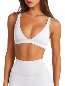 lot 2235 image: LASLULU Sports Bras for Women Deep V-Neck Padded Wireless Open Back Workout Bra Low Impact Gym Athletic Workout Yoga Crop Tops Built in Bra Sexy White Small