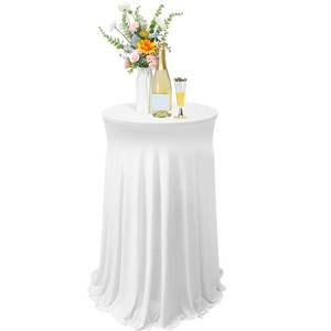 lot 2245 image: Tegeme 1 Pack 32 x 43 Inch Round Spandex Cocktail Tablecloths with Skirt Cocktail Round Table Cover Spandex Stretch Tablecloth for Fitted High Top Table Bar Wedding Party Banquet (White)