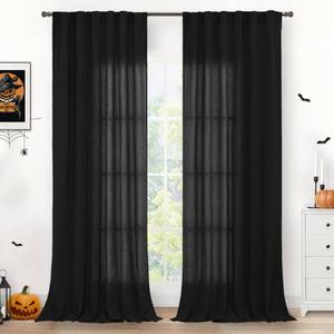 lot 2248 image: YoungsTex Black Linen Curtains 90 Inch Length for Living Room, Light Filtering Window Drapes with Rod Pocket Back Tab for Office Bedroom, 2 Panels, 52 X 90 Inch