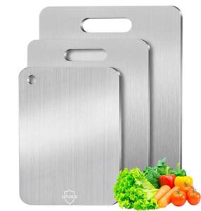 lot 2250 image: UFJEG Titanium Cutting Board Set of 3, Titanium Cutting Boards for Kitchen, Non Toxic, Double-Sided Food Grade Chopping Board for Cutting Meat Vegetable Fruit, Outdoor Camping
