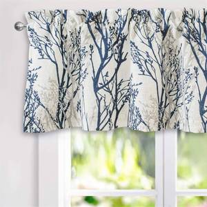 lot 2254 image: DriftAway Tree Branch Linen Lined Valance Double Layer Thermal Insulated Room Darkening Blackout Valances 3 Inch Rod Pocket Short Window Valance for Living Room Bathroom 52 Inch by 18 Inch Blue