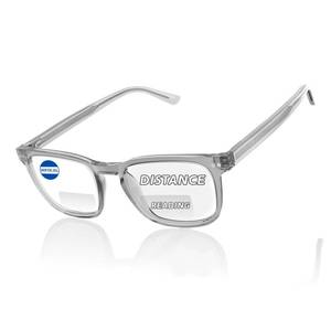 lot 2267 image: DEHOTRE Bifocal Reading Glasses for Men Clear Top Computer Readers with Metal Core Wire Acetate FrameTemple Anti Blue Light Grey 1.50