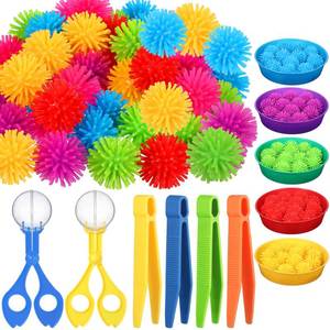 lot 2268 image: Leitee 71 Pcs Sensory Bin Filler Include 60 Hedge Balls 4 Tweezers 2 Scissors Clips 5 Cups Fine Motor Skills Toys Set for Boys Girls Early Education and Counting Sorting Training(Blue,Classic)