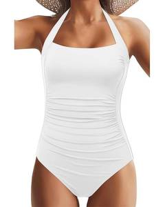 lot 2272 image: Tempt Me Women White One Piece Swimsuits Tummy Control Bathing Suits Push up Full Coverage Swimwear M