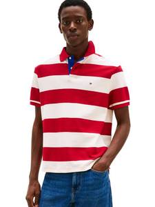 lot 2285 image: Tommy Hilfiger Mens Contrast Stripe Regular Short Sleeve Polo, Medium RedIvory Petal X-Small