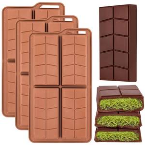 lot 2287 image: ZONBBEE 3pcs Dubai Chocolate Molds 0.82 Inch Deep,Silicone Chocolate Bar Mold Non-Stick Flexible Thick Homemade Chocolates Candies and Desserts (Brown)