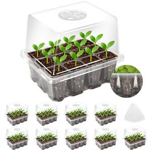 lot 2289 image: MIXC Seed Starter Tray with Elevated Lid, 120 Cells Seed Starter Kit with Adjustable Humidity Dome, Drainage Hole, Clear Heightened Lids for Indoor Outdoor Greenhouse Gardens, 10 Pack, Transparent