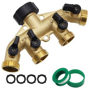lot 2300 image: Lifynste 4 Way Brass Hose Splitter, 34 Brass Hose Faucet Manifold, Garden Hose Adapter Connector