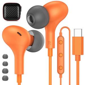 lot 2301 image: USB C Headphones for iPhone 17 16 15 Pro Galaxy S25 S26 Wired Earbuds with Microphone for Samsung S24 S23 S22 S21 Ultra, Magnetic Noise Canceling in-Ear Type C Earphone for iPad 10 Pixel 9 8, Orange