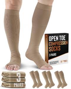 lot 2310 image: Doctors Select 3 Pairs Copper Toeless Compression Socks Women & Men - 20-30 mmHg Open Toe, Knee High, Nude Compression Socks, Compression Sock for Women Nude, Tan