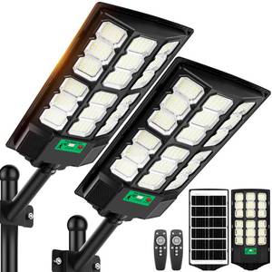 lot 2334 image: 17 Solar Street Lights Outdoor Waterproof, 36000LM 6500K Dusk to Dawn Solar Flood Light, Motion Sensor Solar-Powered Light with Remote Control, Commercial Area Lighting for Outside Parking Lot 2-Pack