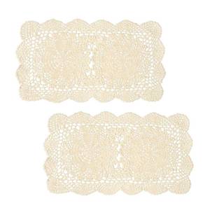 lot 2338 image: Phantomon Lace Doilies Handmade Crochet Placemats Cotton Doilies Cloth Lace, Pack of 2, Rectangular Shape Table Runner, 10 x 17 inch (Beige)